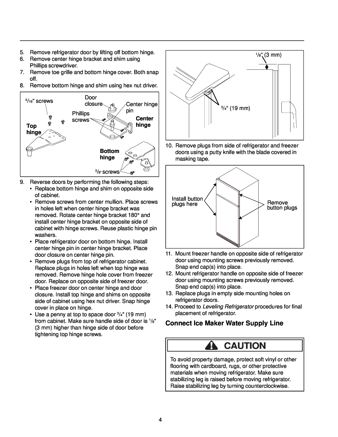 Amana Compact Refrigerator Freezer owner manual Connect Ice Maker Water Supply Line, Center, hinge, Bottom 