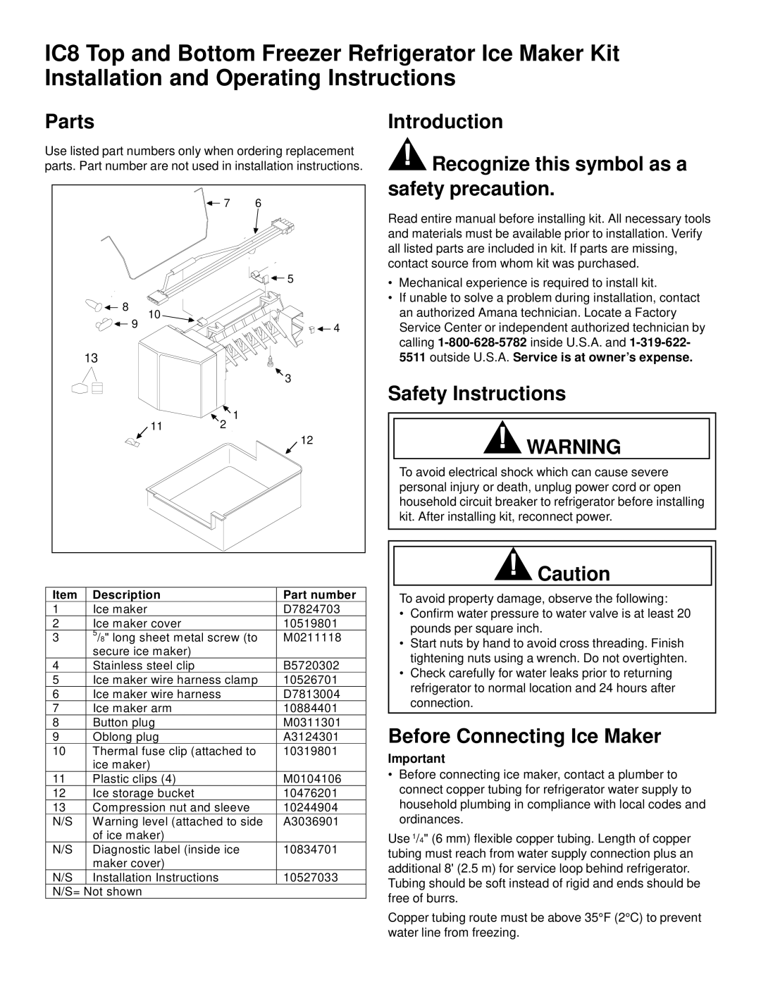 Amana D7824703 installation instructions Parts, Introduction Recognize this symbol as a safety precaution 