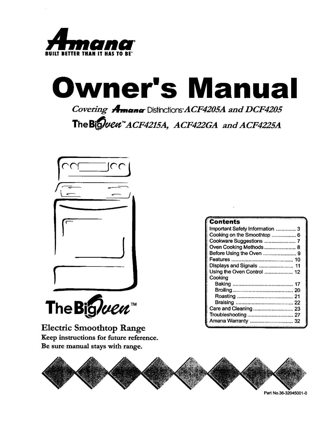 Amana ACF4205A, DCF4205, ACF4215A owner manual Oof ilooj, Built Better than IT has to be, Important Safety Information 