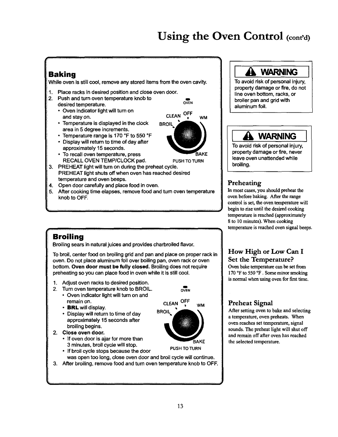 Amana ACF4205A, DCF4205, ACF4215A owner manual Using the Oven Control contd, Preheating, How High or Low Can 