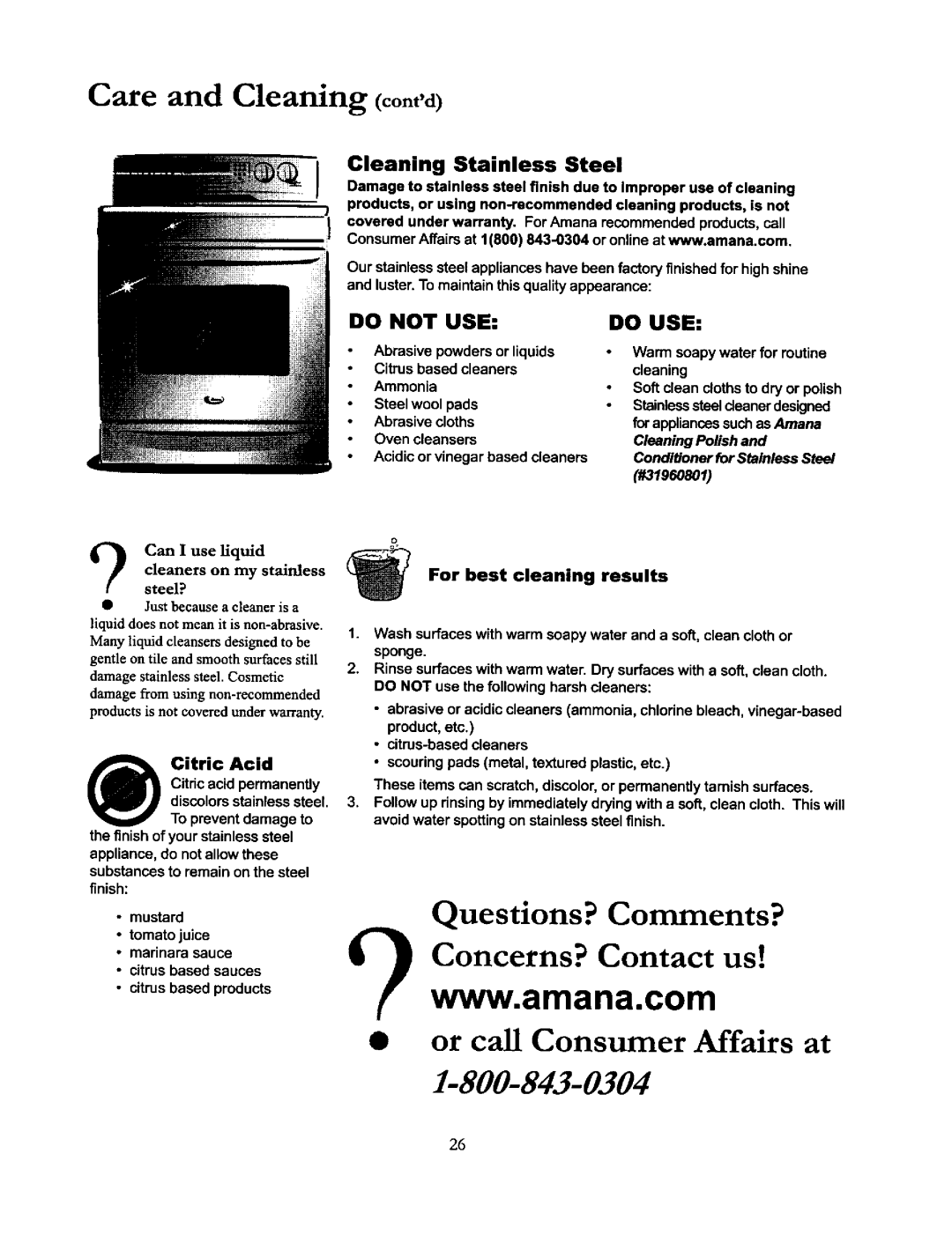 Amana ACF4215A, DCF4205, ACF4205A owner manual Do not USE, Cleaning Stainless Steel 