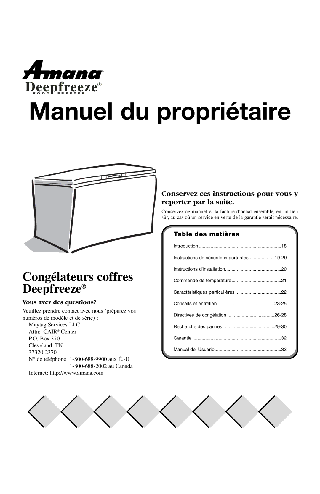 Amana Deepfreeze Chest Freezer owner manual Manuel du propriétaire 