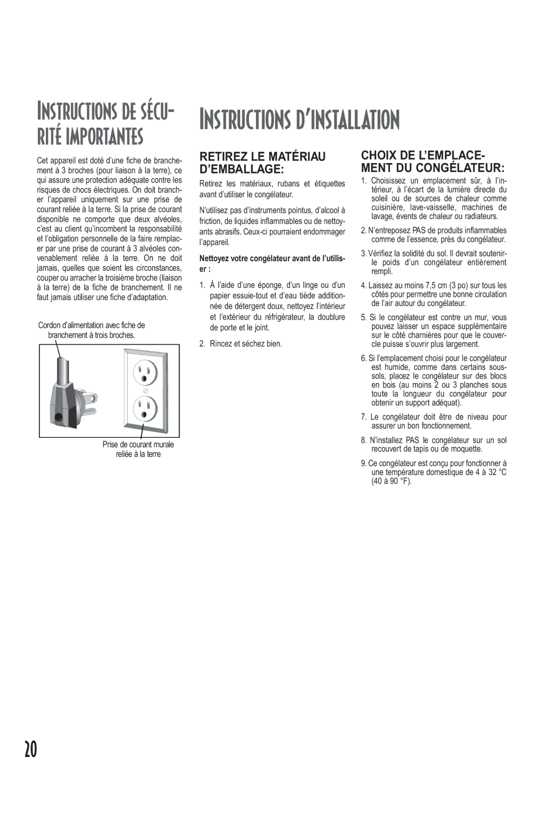 Amana Deepfreeze Chest Freezer owner manual Instructions d’installation 