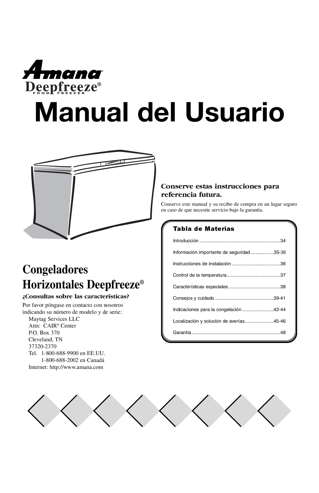 Amana Deepfreeze Chest Freezer owner manual Manual del Usuario 