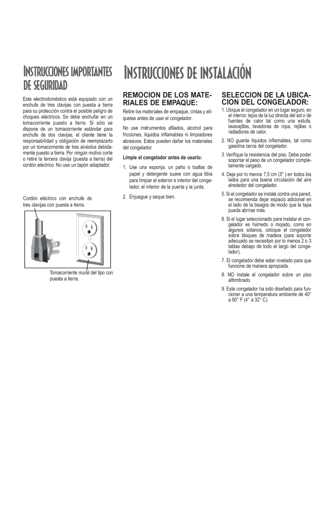 Amana Deepfreeze Chest Freezer owner manual Instrucciones de instalación 