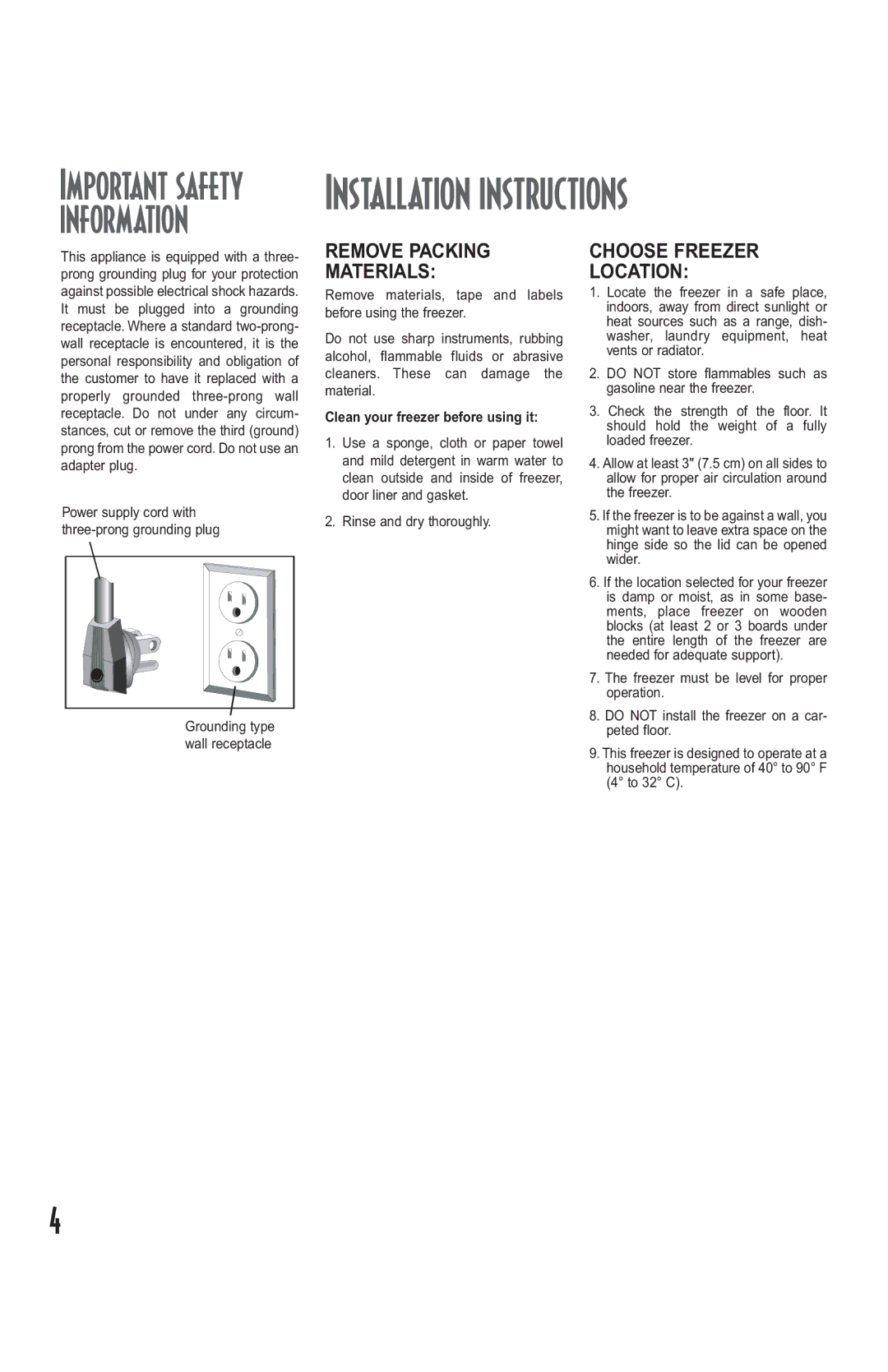 Amana Deepfreeze Chest Freezer owner manual Installation instructions 