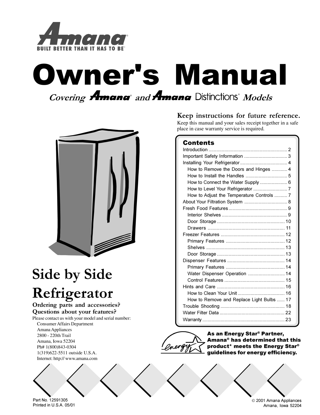 Amana DRSE663BW, DRSE663BC, DRS2663BB, DRS2663BW, DRS246RBW, DRS2663BC manual Keep instructions for future reference, Contents 