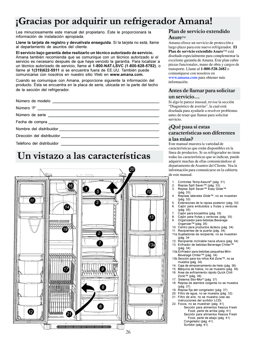 Amana DRS2663BB, DRSE663BC, DRSE663BW manual ¡Gracias por adquirir un refrigerador Amana, Un vistazo a las características 