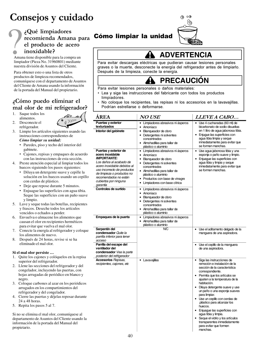 Amana DRS246RBW, DRSE663BC, DRSE663BW manual Consejos y cuidado, El producto de acero Inoxidable?, ¿Cómo puedo eliminar el 