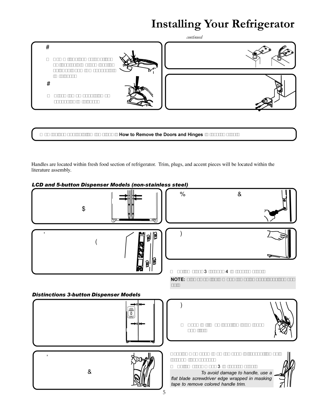 Amana DRS2663BC, DRSE663BC manual Installing Your Refrigerator, How to Remove the Doors and Hinges, How to Replace the Doors 