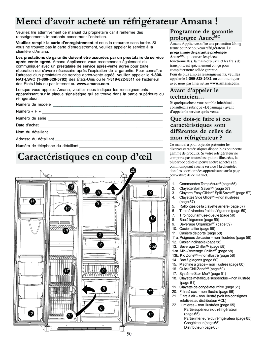 Amana DRS2663BB, DRSE663BC, DRSE663BW, DRS2663BW Merci d’avoir acheté un réfrigérateur Amana, Avant d’appeler le technicien… 