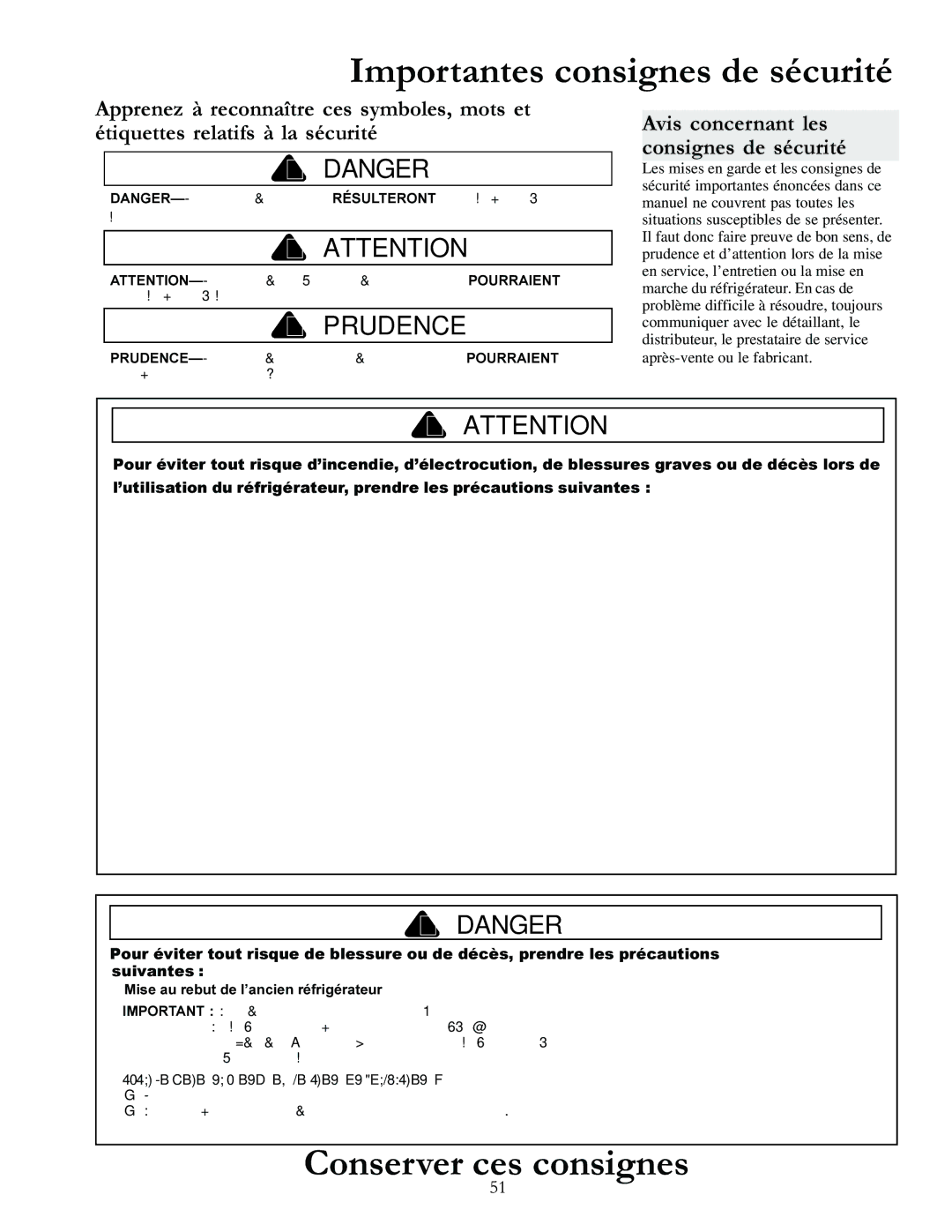 Amana DRS2663BW, DRSE663BC, DRSE663BW, DRS2663BB, DRS246RBW Conserver ces consignes, Mise au rebut de l’ancien réfrigérateur 