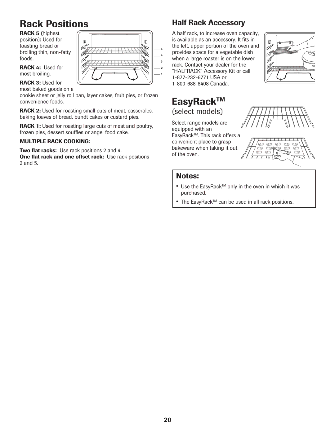 Amana Electric Range - Coil manual Rack Positions, EasyRackTM, Half Rack Accessory, Select models 