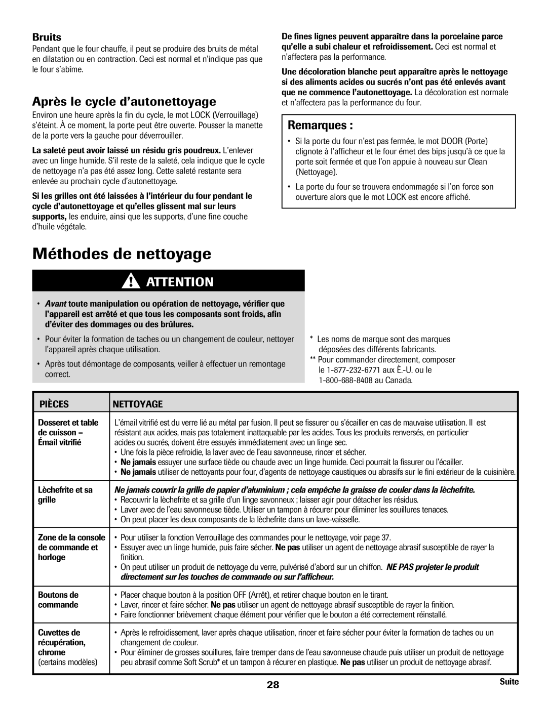 Amana Electric Range - Coil manual Méthodes de nettoyage, Après le cycle d’autonettoyage, Remarques, Bruits 