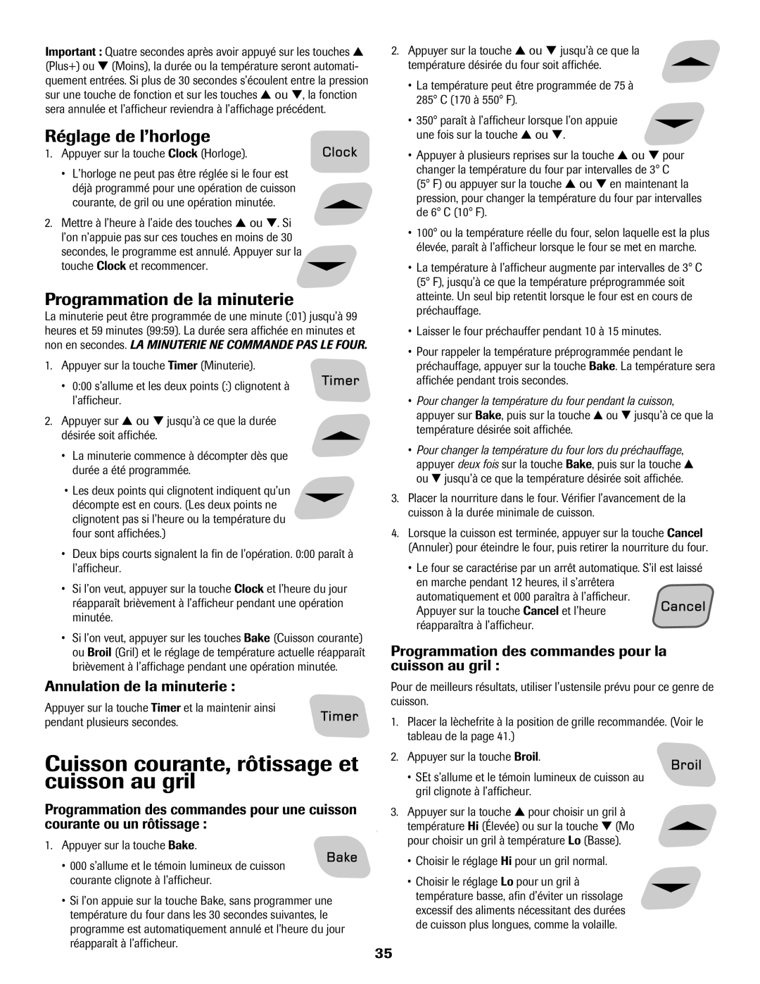 Amana Electric Range - Coil manual Cuisson courante, rôtissage et cuisson au gril, Réglage de l’horloge 