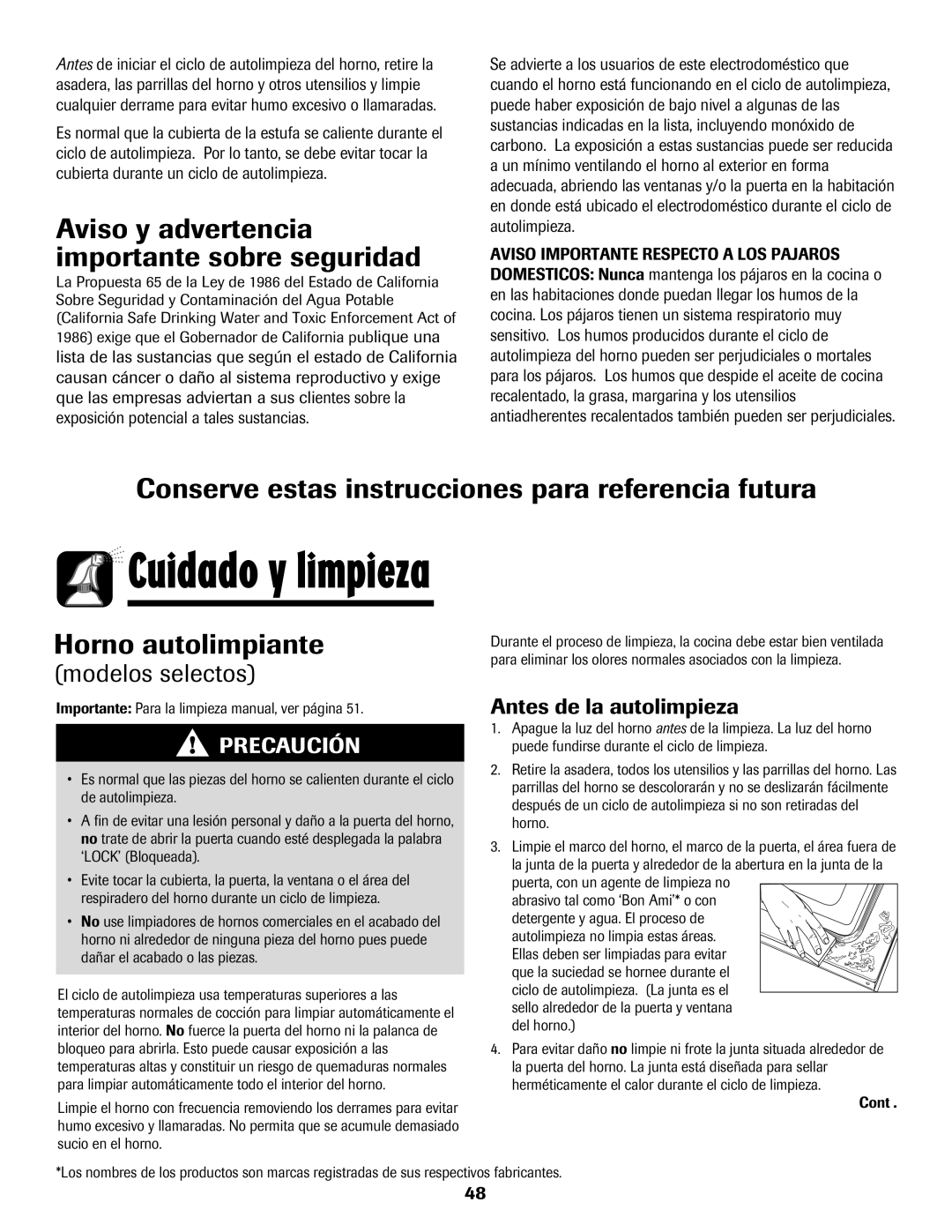 Amana Electric Range - Coil manual Aviso y advertencia importante sobre seguridad, Antes de la autolimpieza 