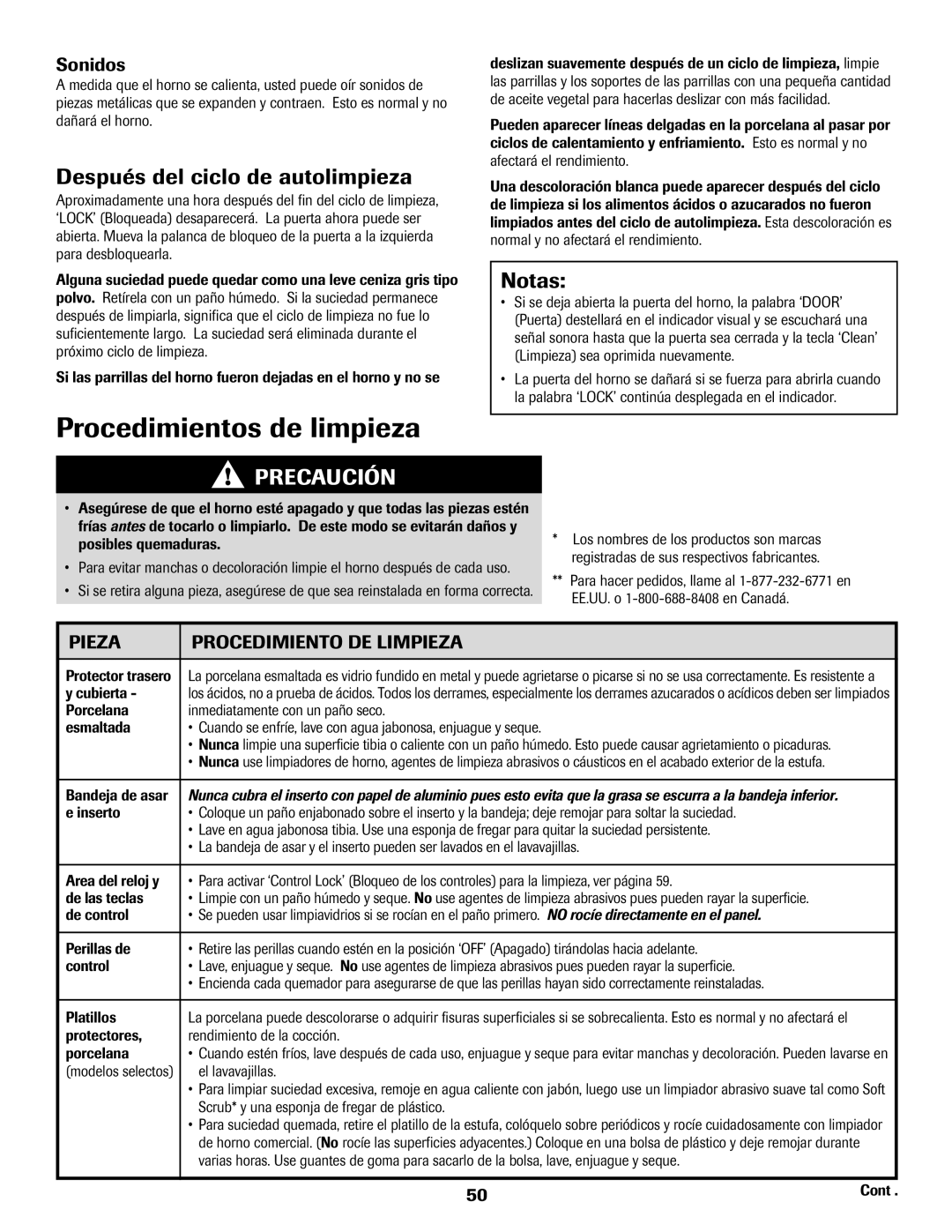 Amana Electric Range - Coil manual Procedimientos de limpieza, Después del ciclo de autolimpieza, Notas, Sonidos 