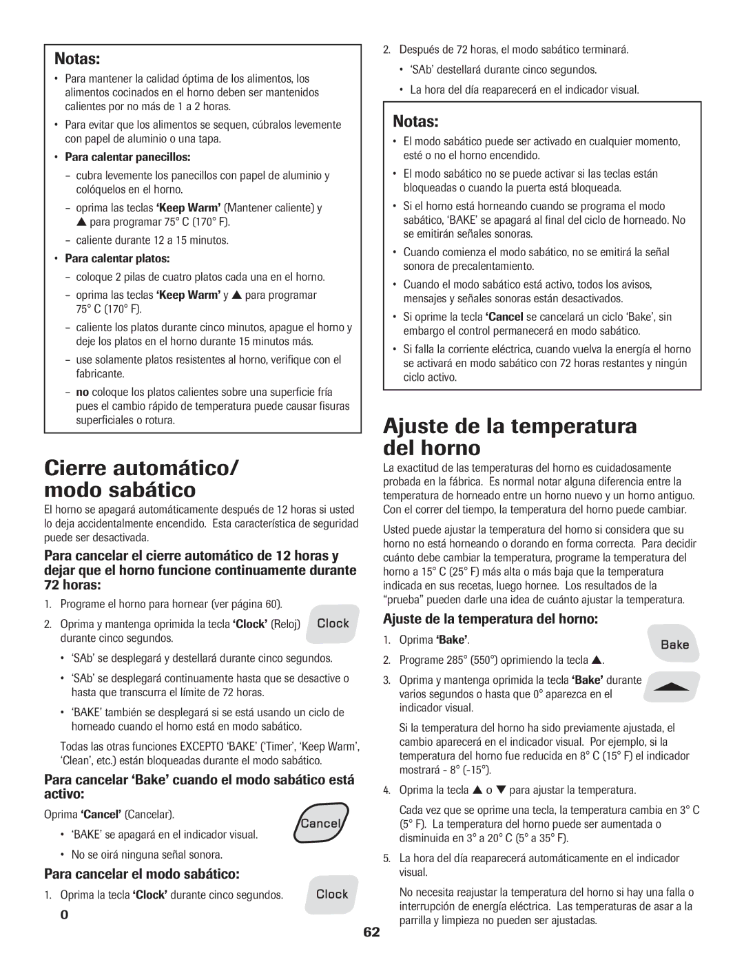 Amana Electric Range - Coil manual Cierre automático/ modo sabático, Ajuste de la temperatura del horno 