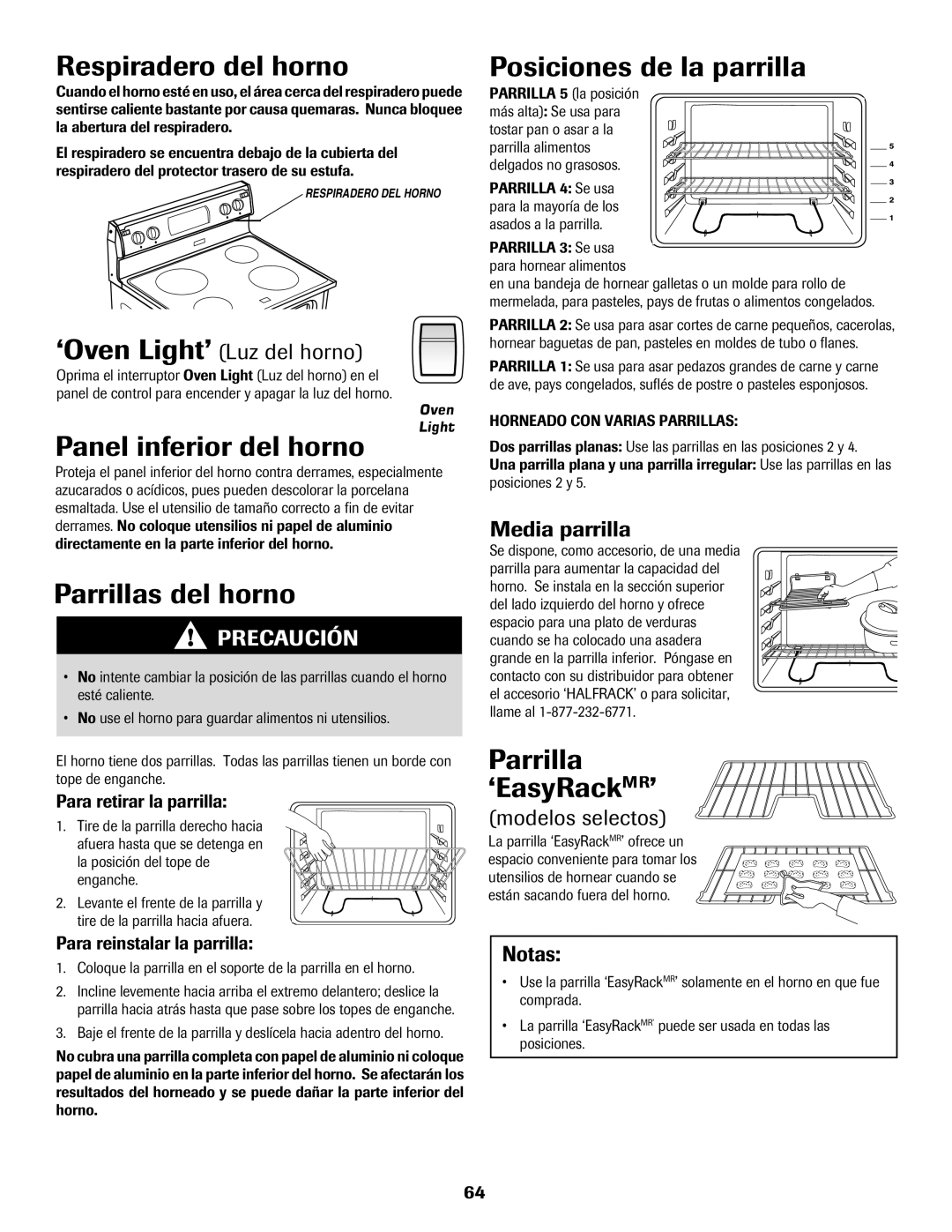 Amana Electric Range - Coil Respiradero del horno, Panel inferior del horno, Parrillas del horno, Parrilla ‘EasyRackMR’ 