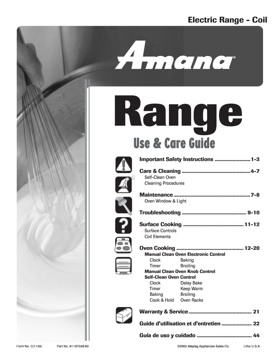Amana Electric Range - Coil manual Use & Care Guide 