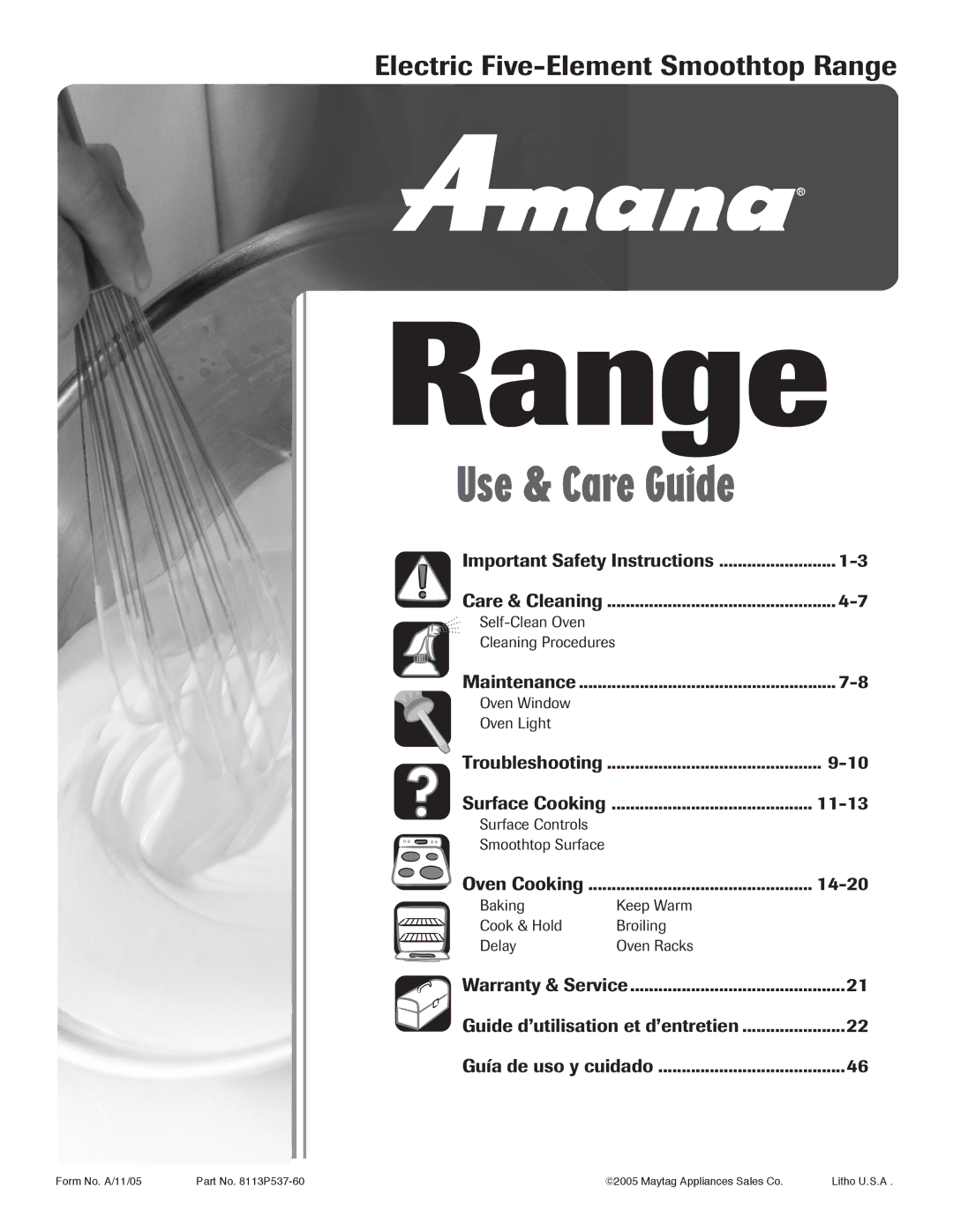 Amana Electric Smoothtop Range important safety instructions Electric Five-Element Smoothtop Range, Oven Cooking 14-20 