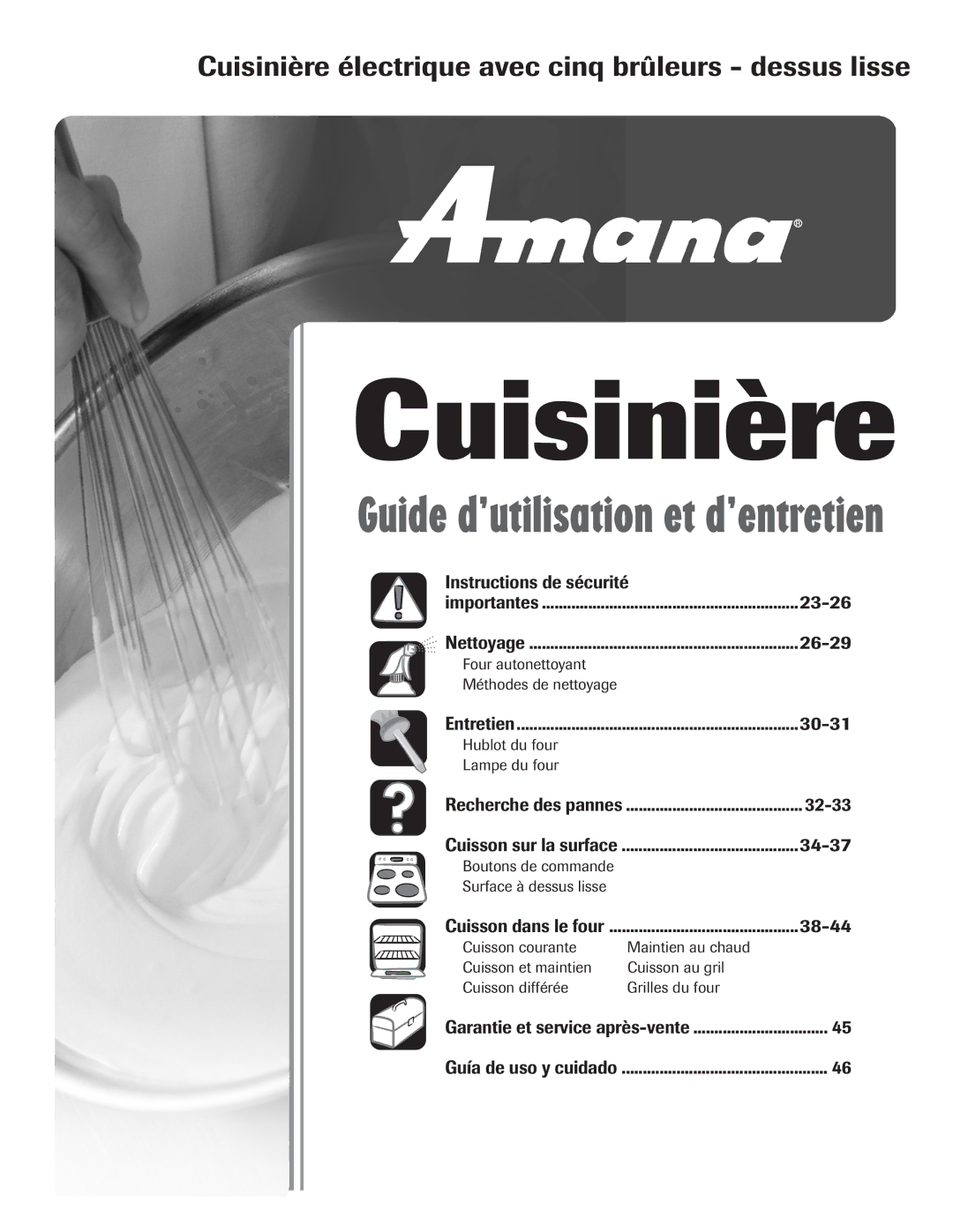 Amana Electric Smoothtop Range important safety instructions Cuisinière électrique avec cinq brûleurs dessus lisse 