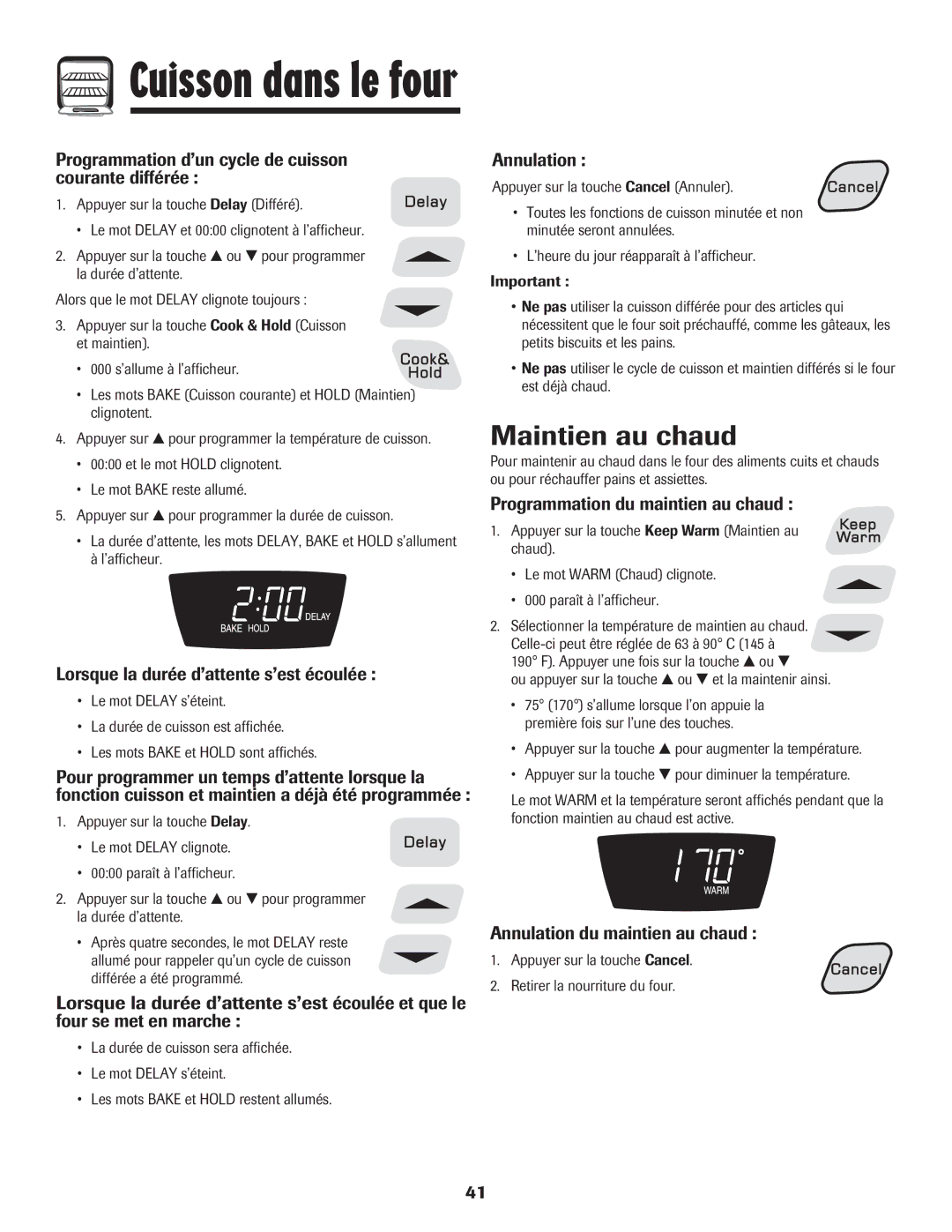 Amana Electric Smoothtop Range important safety instructions Maintien au chaud 