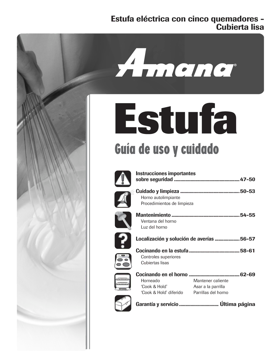 Amana Electric Smoothtop Range important safety instructions Estufa eléctrica con cinco quemadores Cubierta lisa 