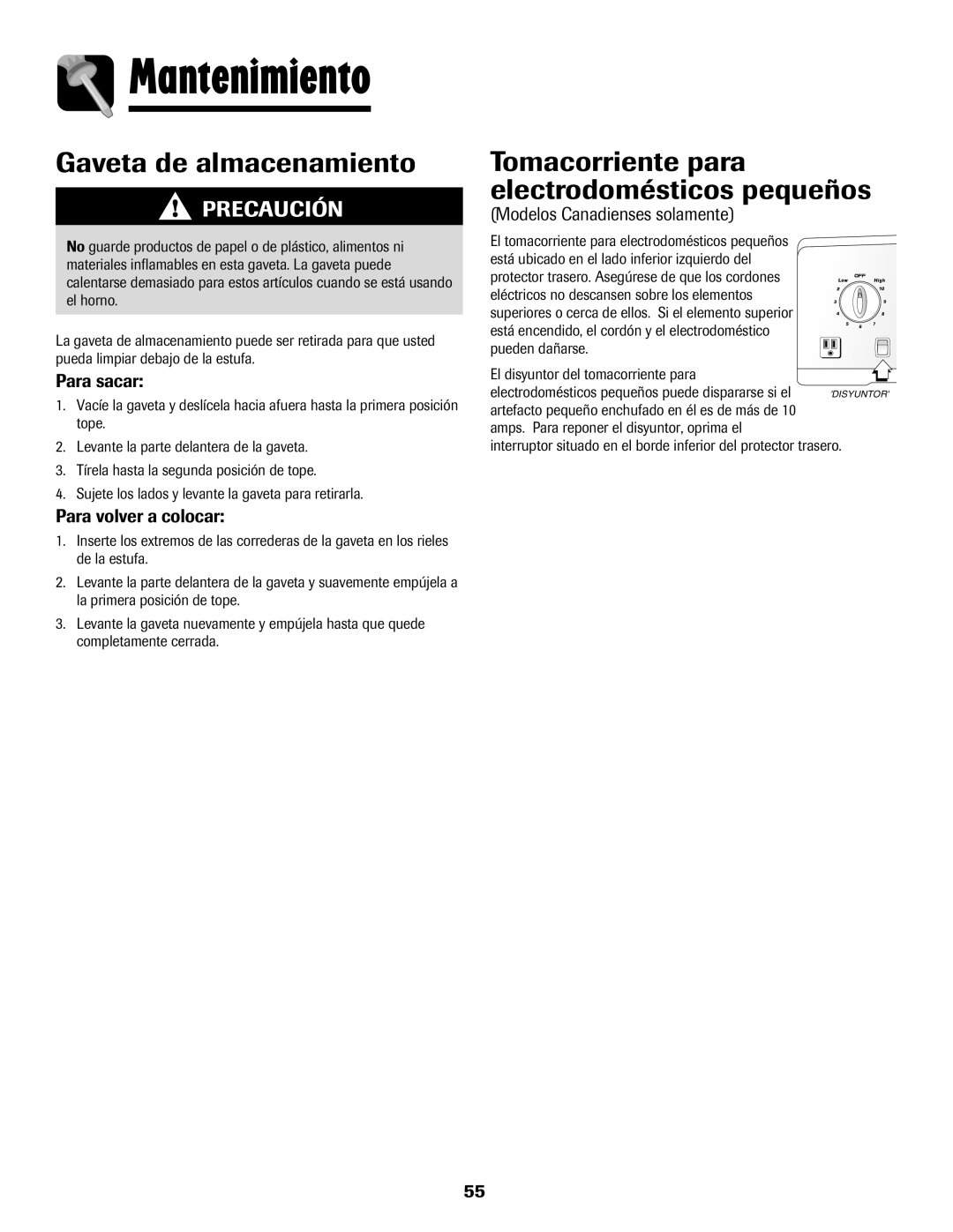 Amana Electric Smoothtop Range Gaveta de almacenamiento, Tomacorriente para electrodomésticos pequeños 