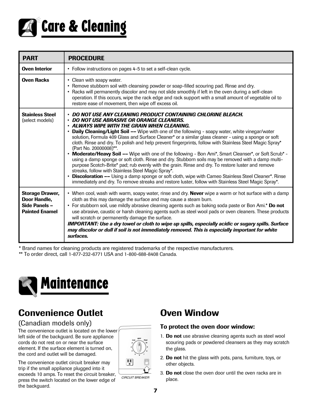 Amana Electric Smoothtop Range Maintenance, Convenience Outlet Oven Window, Canadian models only 