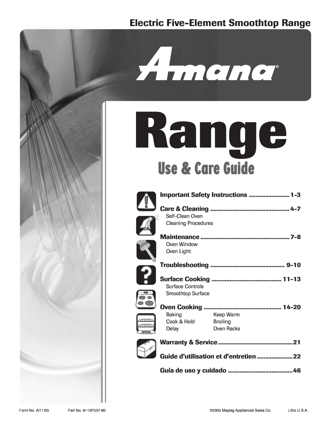 Amana Electric Smoothtop Range important safety instructions Electric Five-ElementSmoothtop Range, Use & Care Guide 
