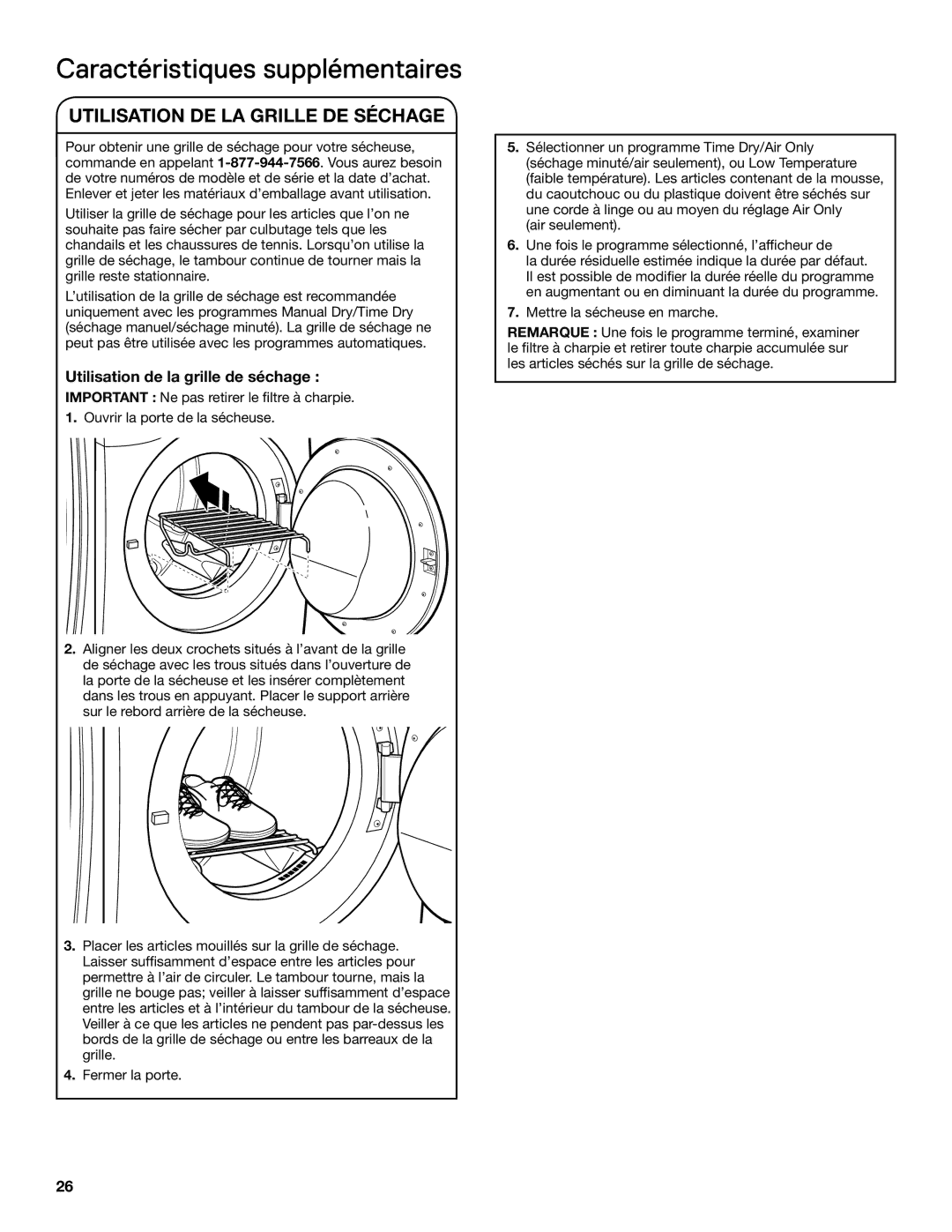 Amana electronic dryer manual Caractéristiques supplémentaires, Utilisation de la grille de séchage 