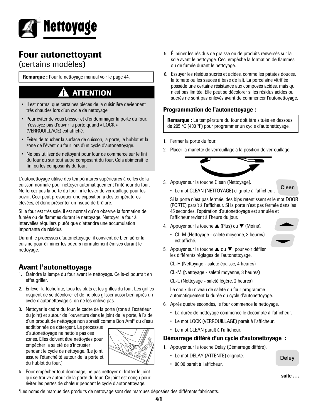 Amana Electronic Range warranty Nettoyage, Avant l’autonettoyage, Programmation de l’autonettoyage 