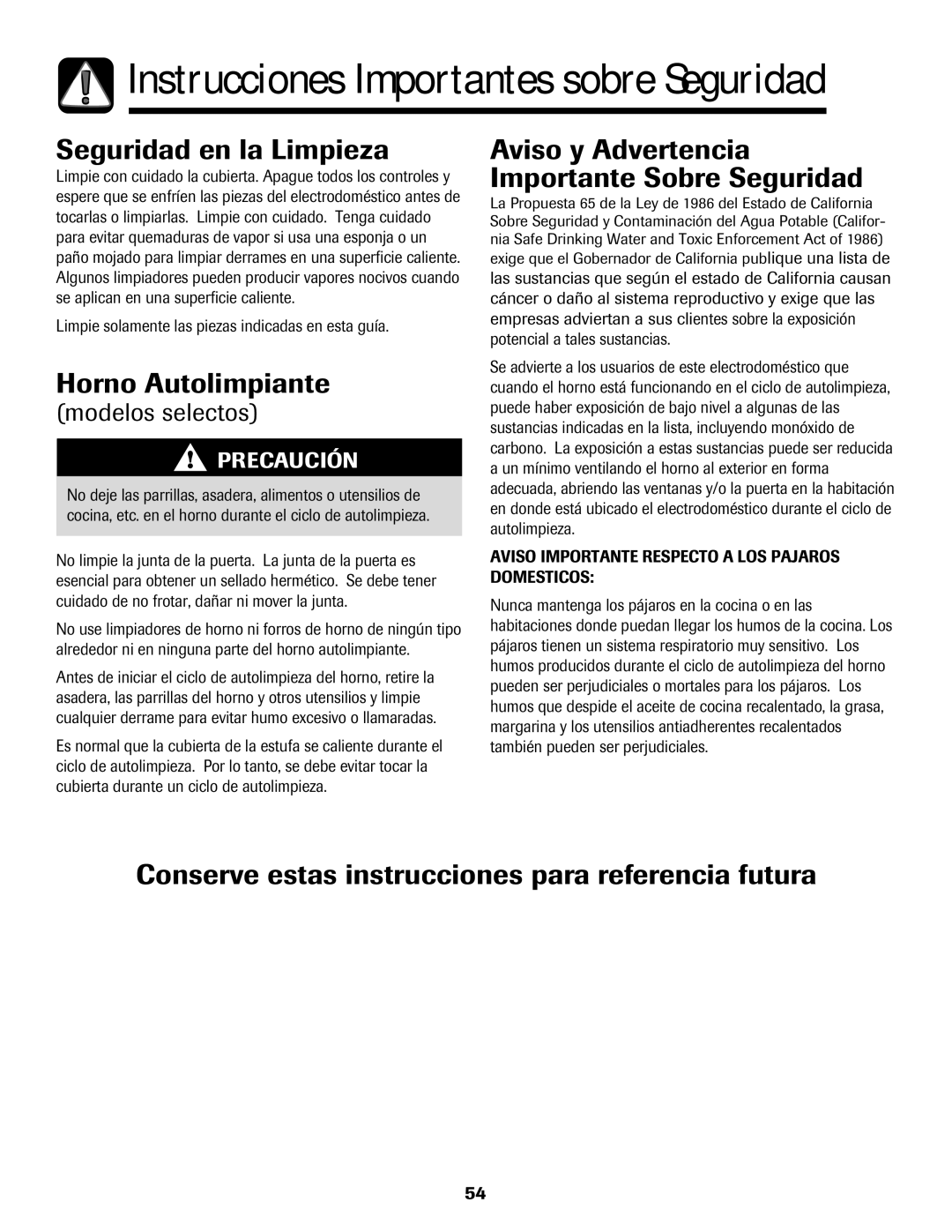 Amana Electronic Range Seguridad en la Limpieza, Horno Autolimpiante, Aviso y Advertencia Importante Sobre Seguridad 