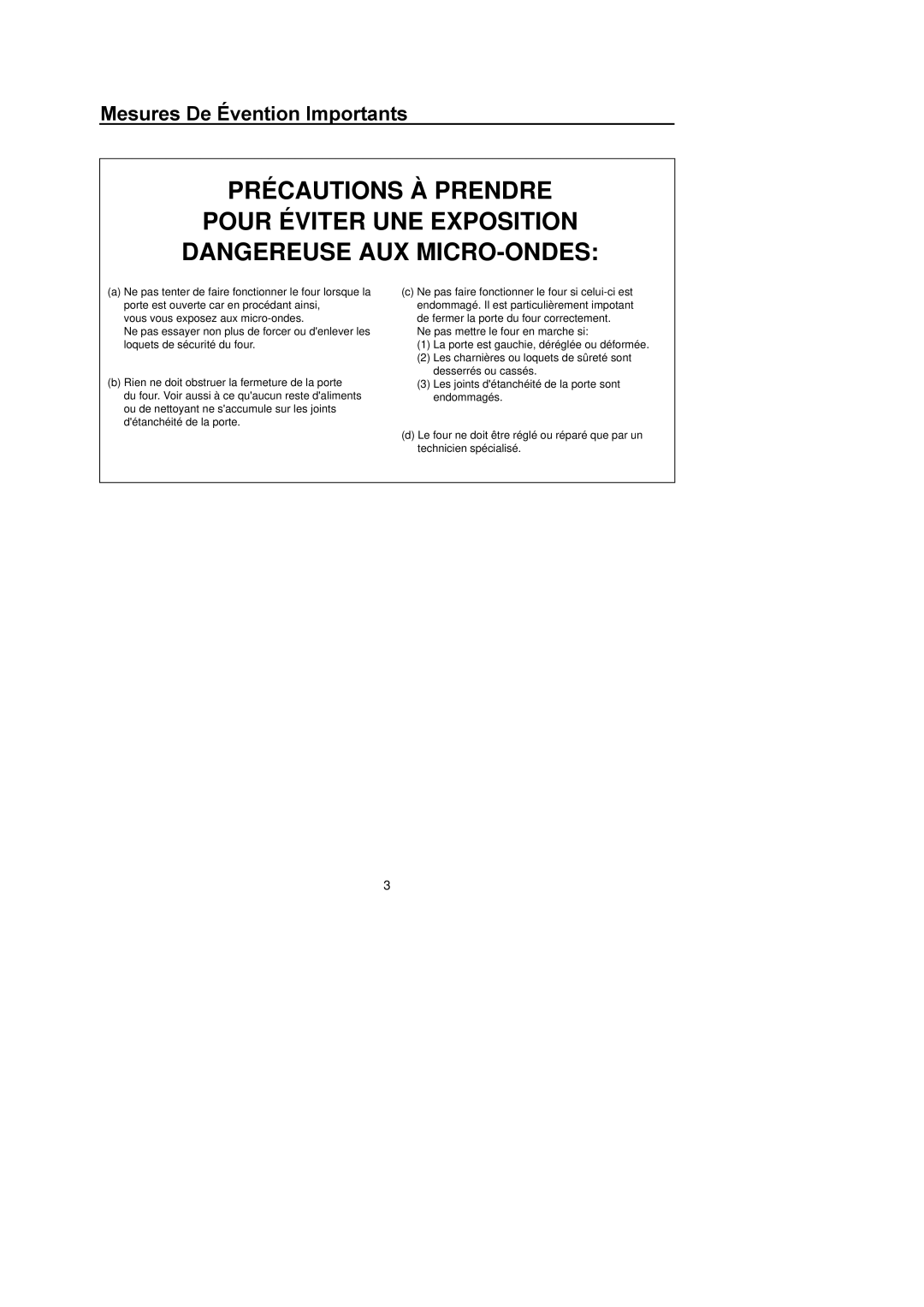 Amana MICROWAVE OVEN, F1961E/F1961W, F136E/F1361W, F1961L/F1961SS owner manual Mesures De ƒvention Importants 