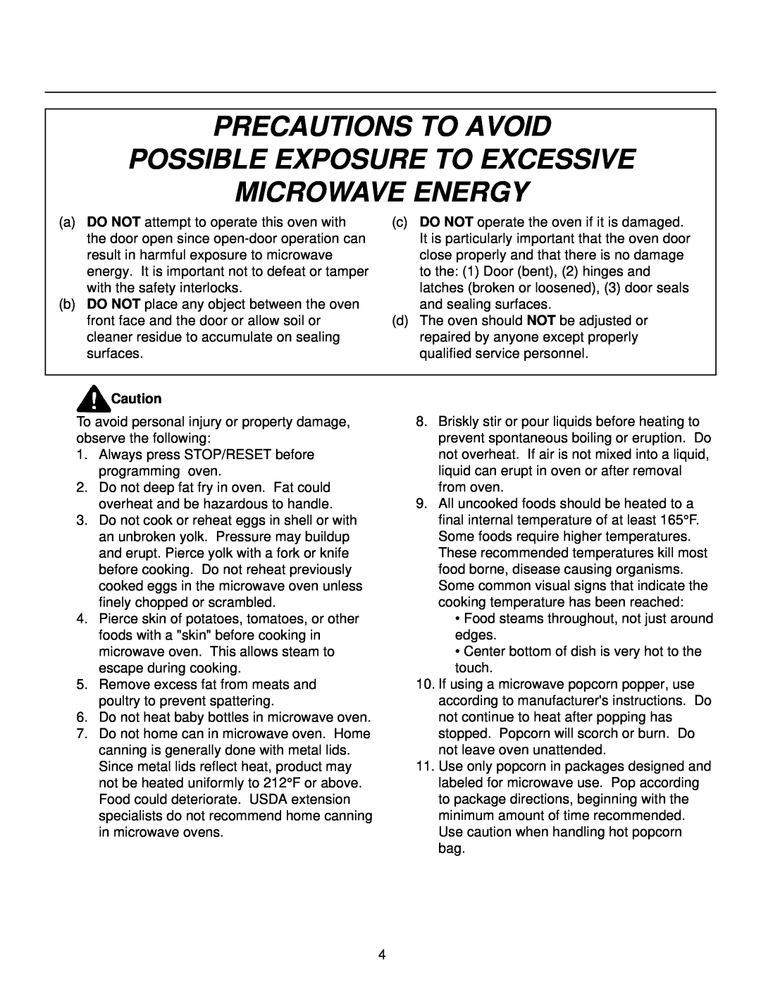 Amana MW96T, FE116T, ME96T manual Precautions To Avoid Possible Exposure To Excessive Microwave Energy 