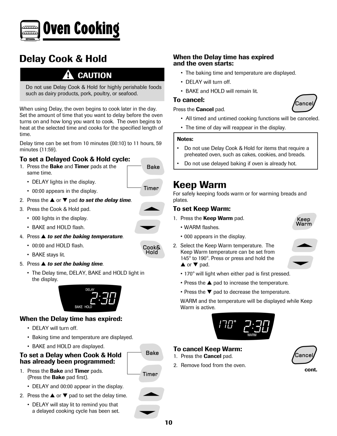 Amana Gas - Easy Touch Control Range, 700 important safety instructions Delay Cook & Hold, Keep Warm 