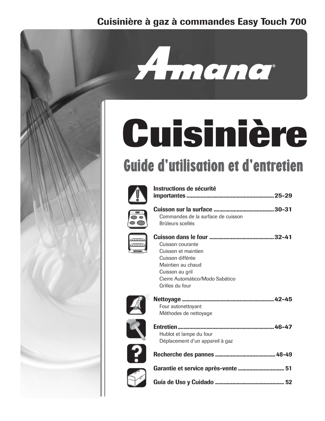 Amana Gas - Easy Touch Control Range, 700 important safety instructions Cuisinière à gaz à commandes Easy Touch 