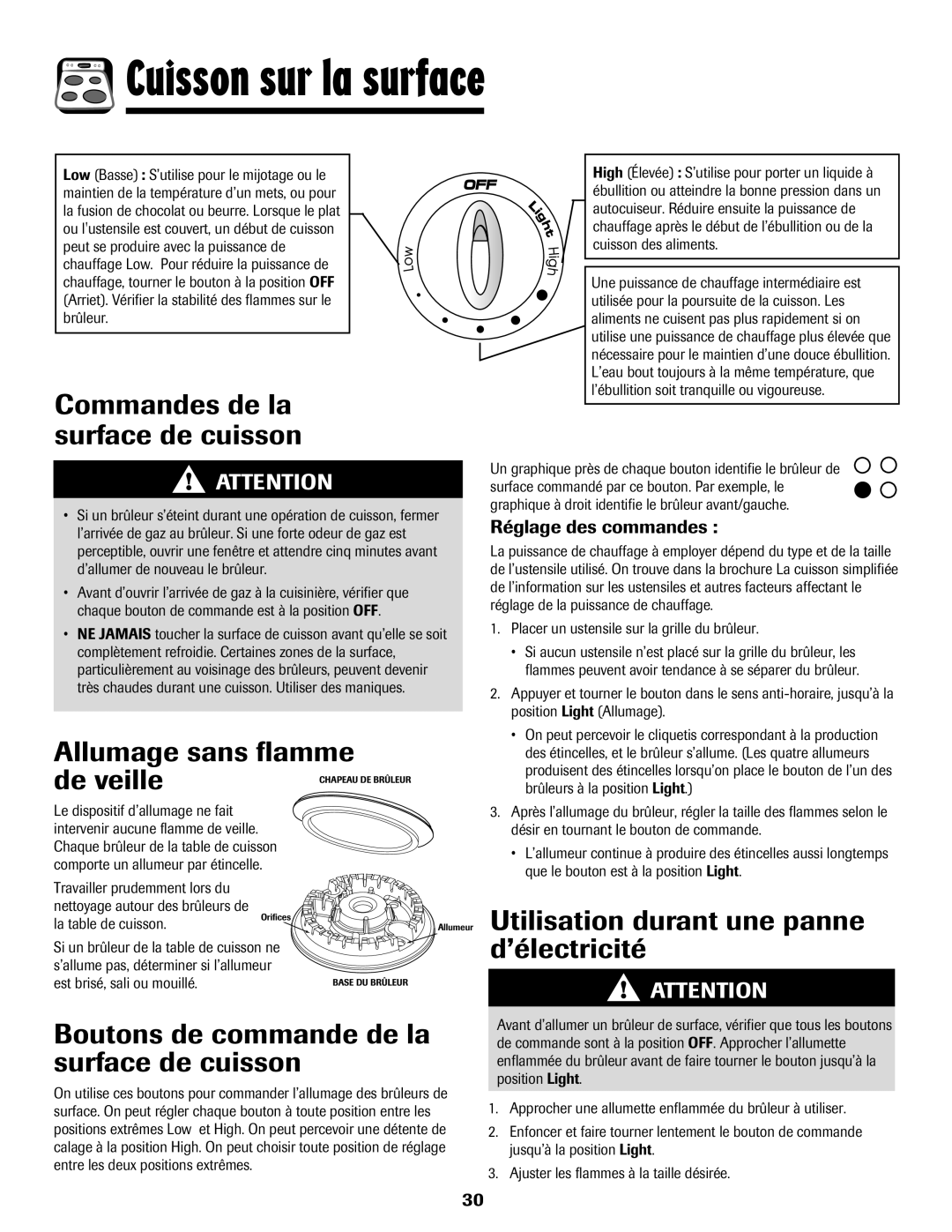 Amana Gas - Easy Touch Control Range, 700 important safety instructions Cuisson sur la surface 