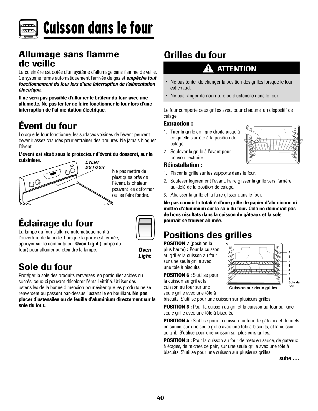 Amana Gas - Easy Touch Control Range, 700 Allumage sans flamme de veille, Évent du four, Éclairage du four, Sole du four 