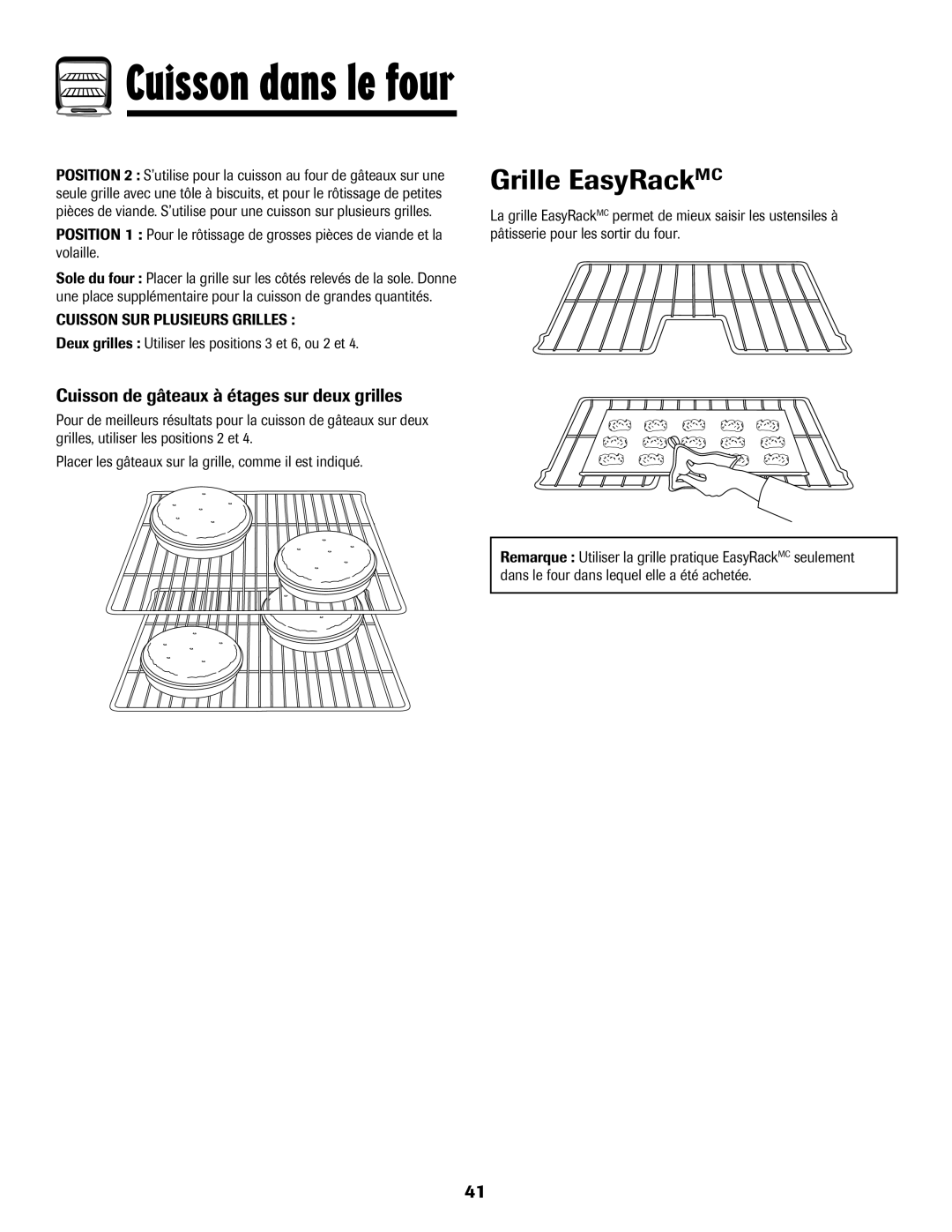 Amana 700, Gas - Easy Touch Control Range Grille EasyRackMC, Cuisson de gâteaux à étages sur deux grilles 