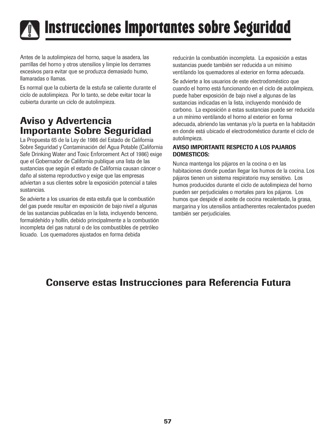 Amana 700 Aviso y Advertencia Importante Sobre Seguridad, Conserve estas Instrucciones para Referencia Futura 