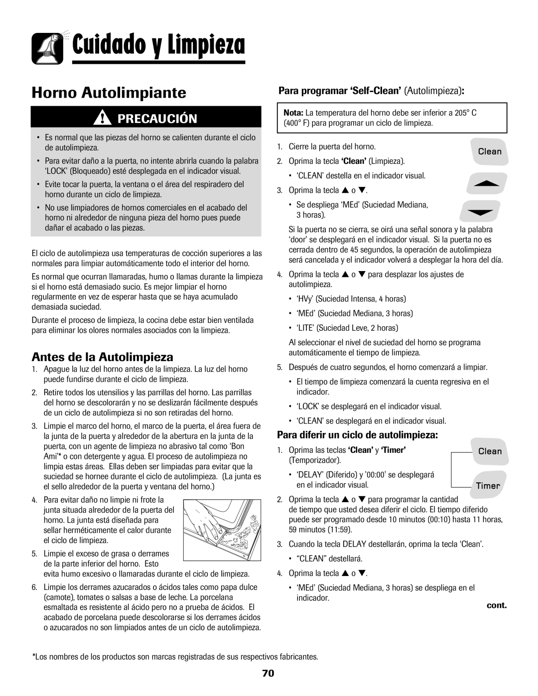 Amana Gas - Easy Touch Control Range, 700 Antes de la Autolimpieza, Para programar ‘Self-Clean’ Autolimpieza 