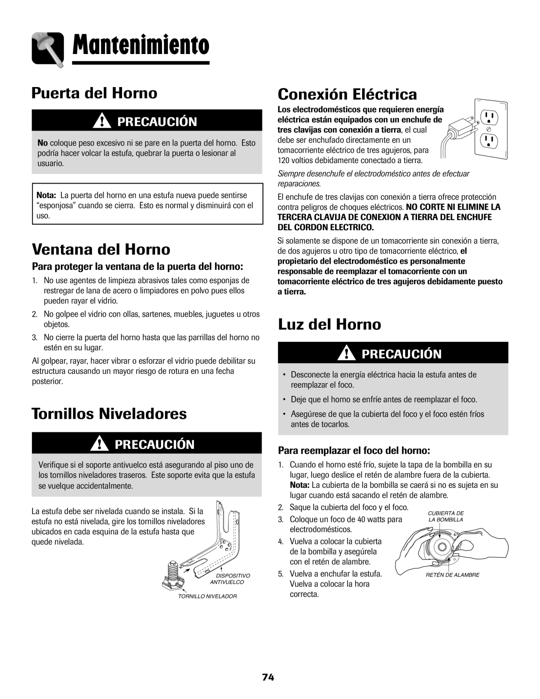 Amana Gas - Easy Touch Control Range, 700 important safety instructions Mantenimiento 