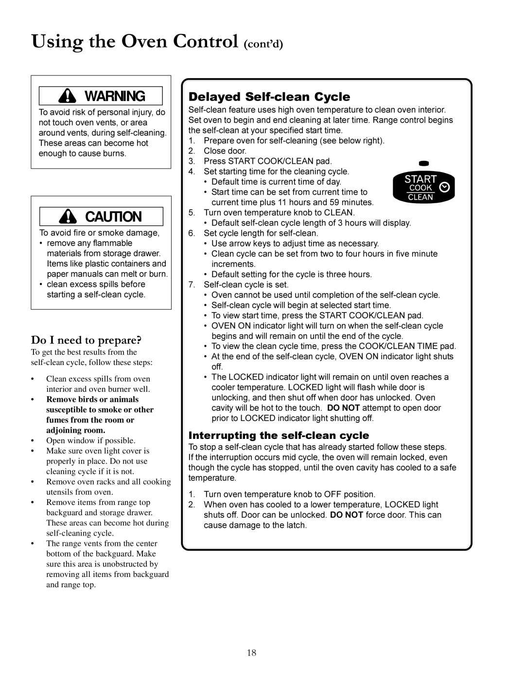 Amana Gas Range, ACF3325A, DCF3305A warranty Delayed Self-clean Cycle 