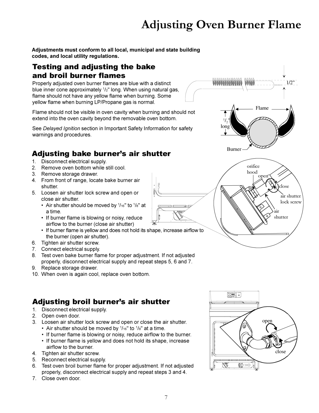 Amana ACF3325A, Gas Range, DCF3305A Adjusting Oven Burner Flame, Testing and adjusting the bake and broil burner flames 