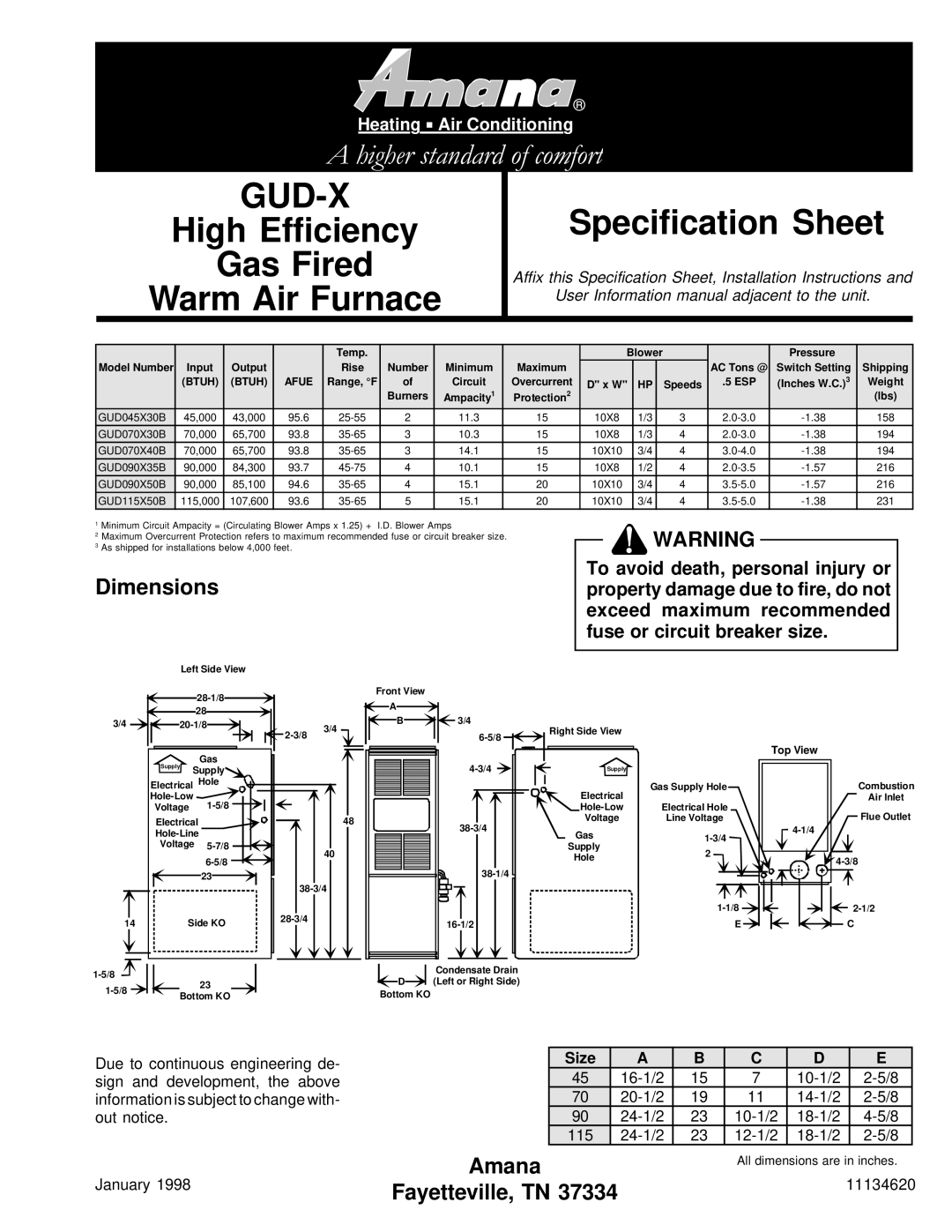 Amana GUD-X dimensions Gud-X, Dimensions 