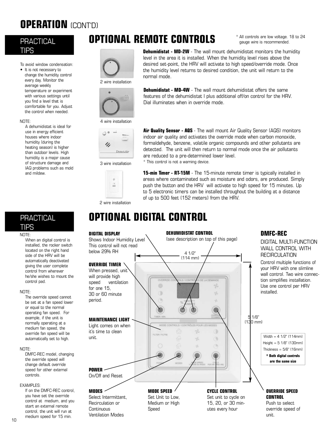 Amana HRV-150D, HRV-200D, HRV-300D manual Operation Contd, Optional Digital Control 