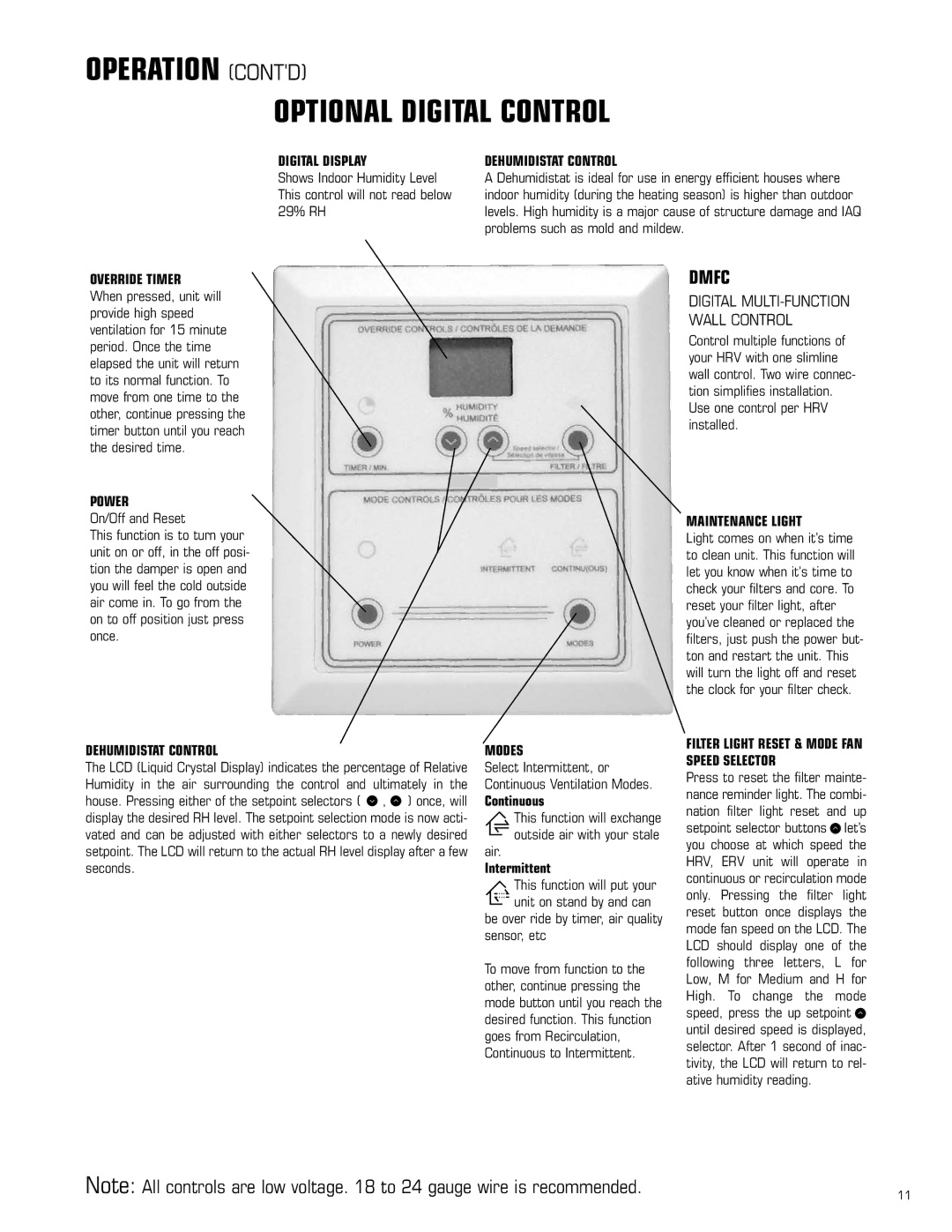 Amana HRV-150D, HRV-200D, HRV-300D manual Operation Contd Optional Digital Control, Dmfc 