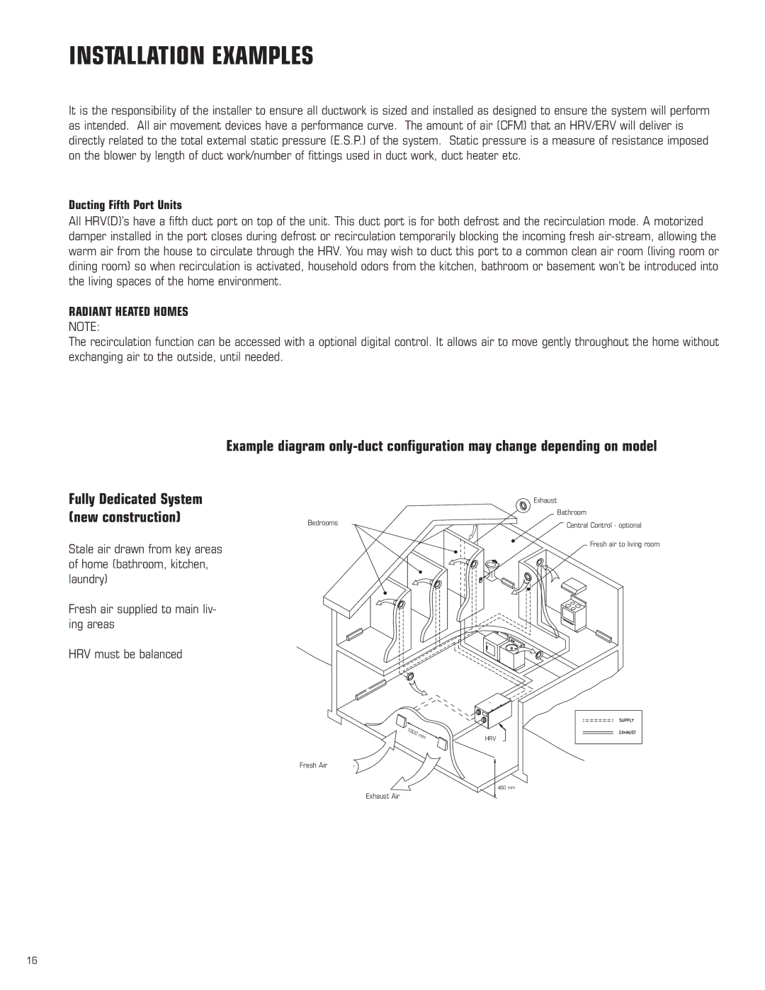 Amana HRV-150D, HRV-200D, HRV-300D manual Installation Examples, Ducting Fifth Port Units 